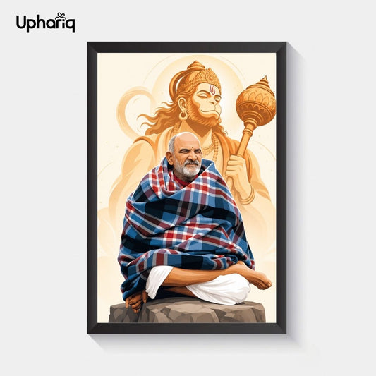 Neem Karoli Baba & Hanuman Ji Photo Frame | Black Fiber Frame | 8x12 & 12x18 Inch