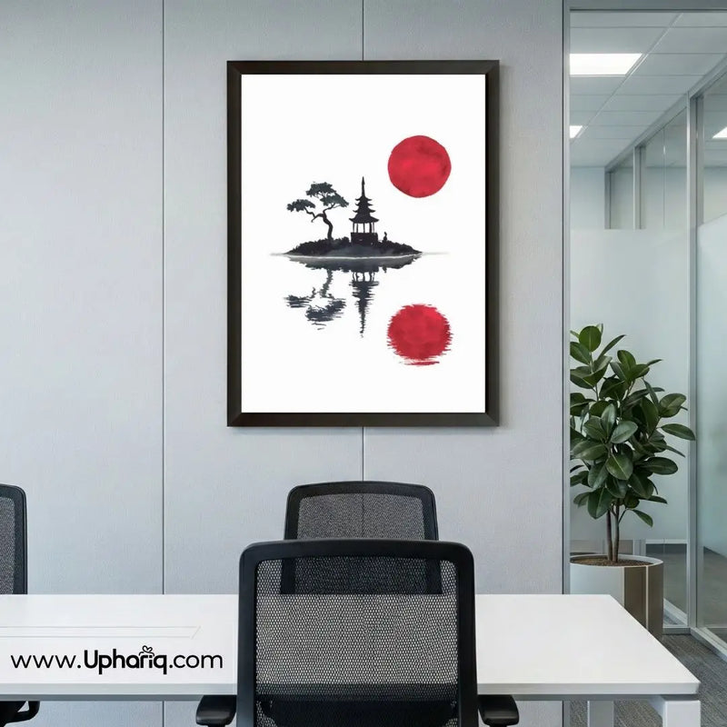 Japanese Red Sun Wall Art Poster & Photo Frame – Pagoda Design | 8x12 & 12x18 Inch
