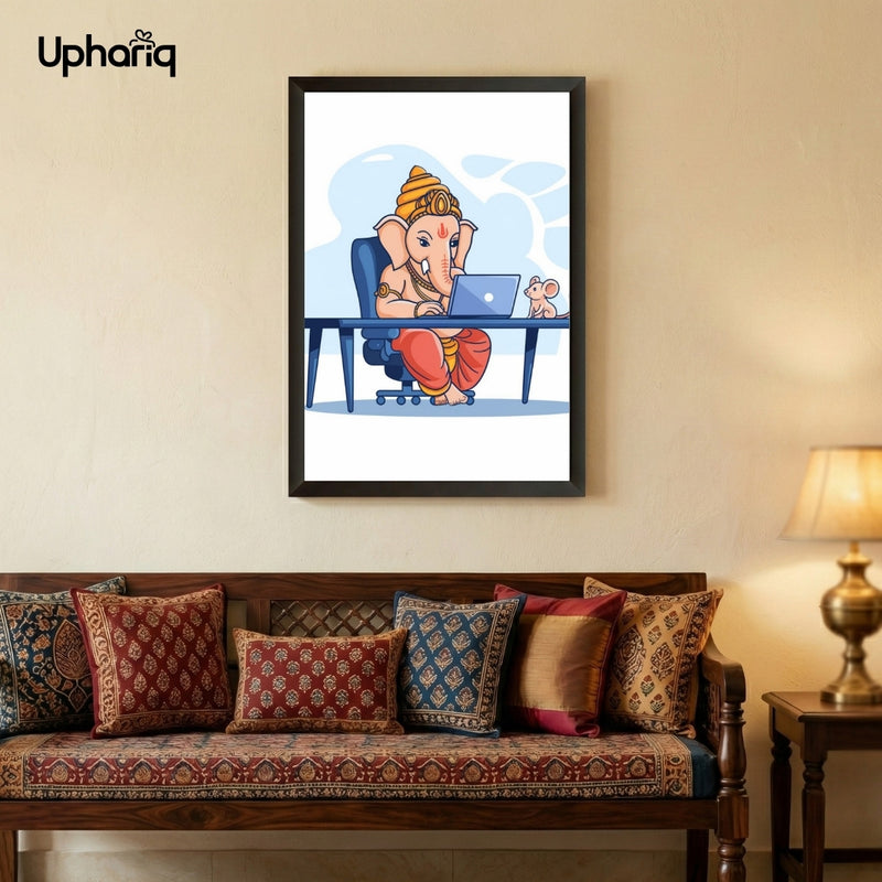 Ganesh Working on Laptop Photo Frame for Office Wall Decor