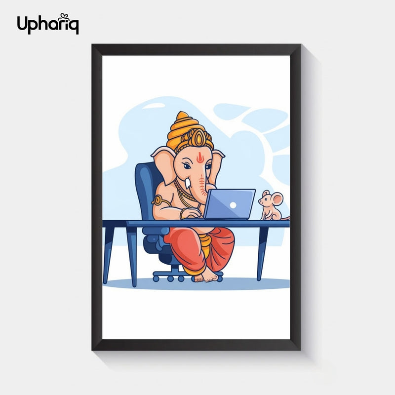 Ganesh Working on Laptop Photo Frame for Office Wall Decor