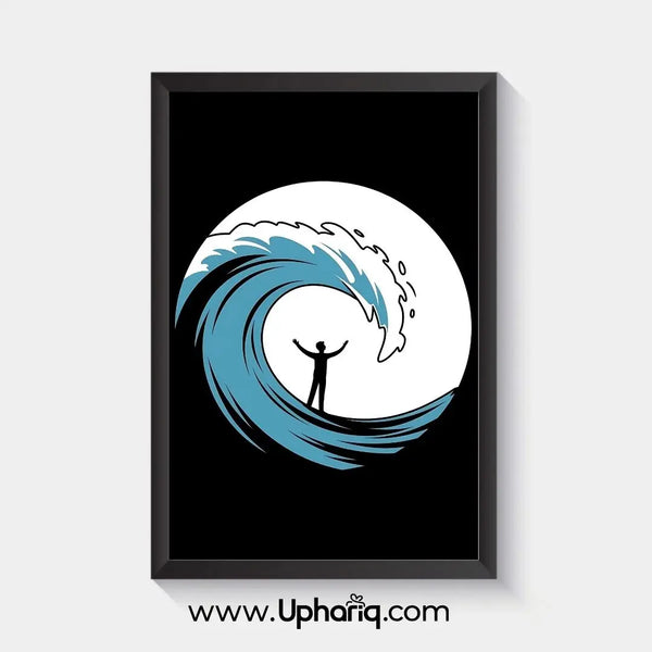 Ocean Wave Wall Frame front view featuring blue ocean wave artwork with black frame
