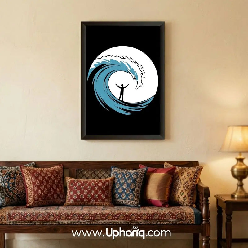 Ocean Wave Wall Frame above a sofa in a stylish home living room