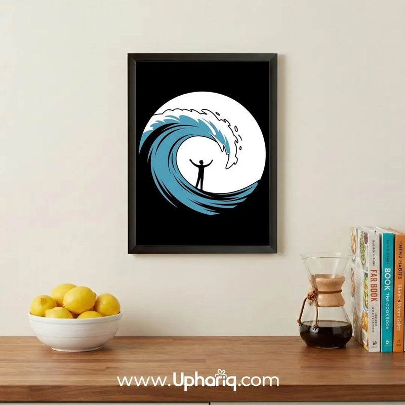 Ocean Wave Wall Frame displayed above a console table in a modern living room