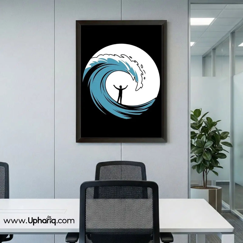 Ocean Wave Wall Frame decorating a modern office meeting room wall