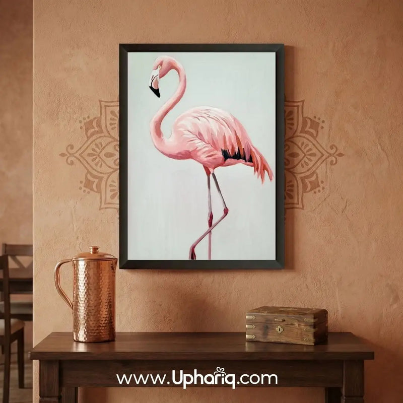 Modern pink flamingo framed wall art for bedroom and home interior decoration