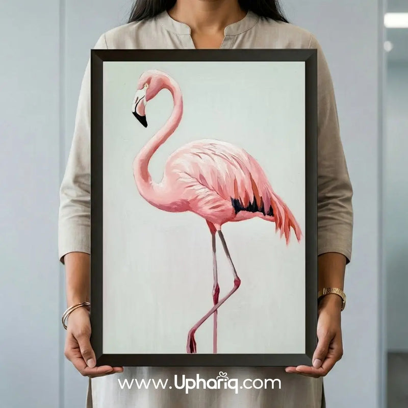 Pink flamingo wall art frame size and product display for home decor