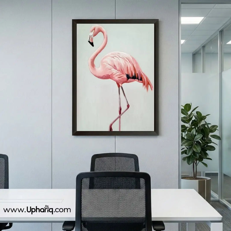 Pink flamingo wall painting frame used as elegant office wall decor